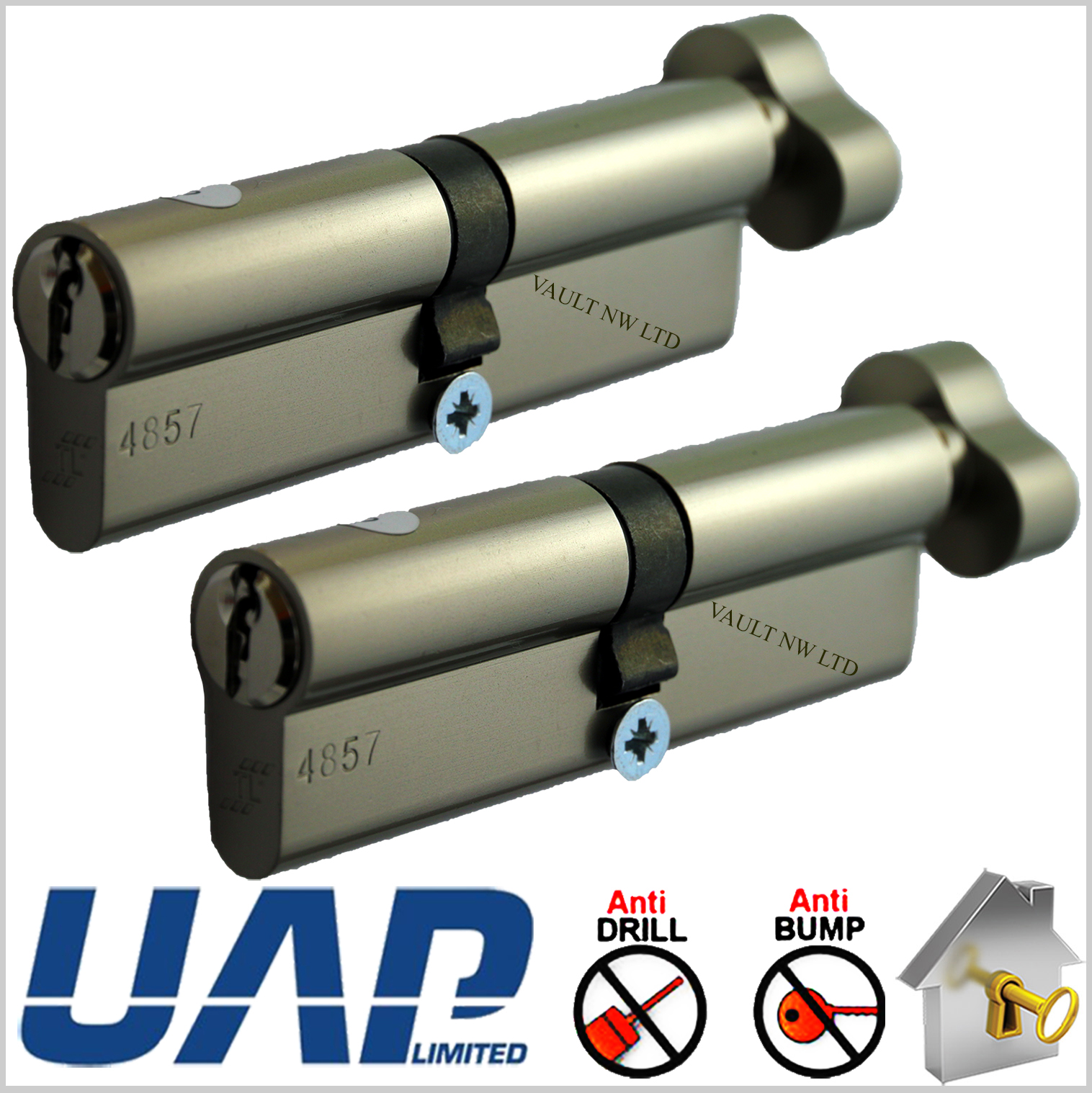 Keyed Alike Euro Cylinder With Thumb Turn - Custom Size & Nickel Finish