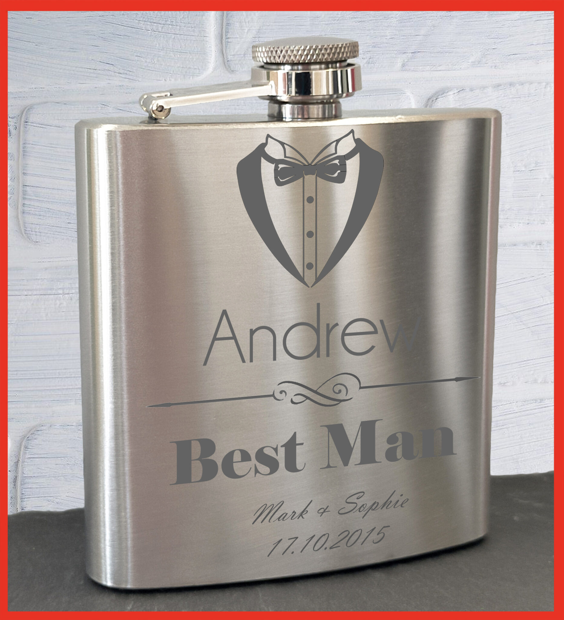 Fiaschetta Da Tasca Personalizzata 6oz Con Incisione Nome - Acciaio Inox, Nera - Foto 2