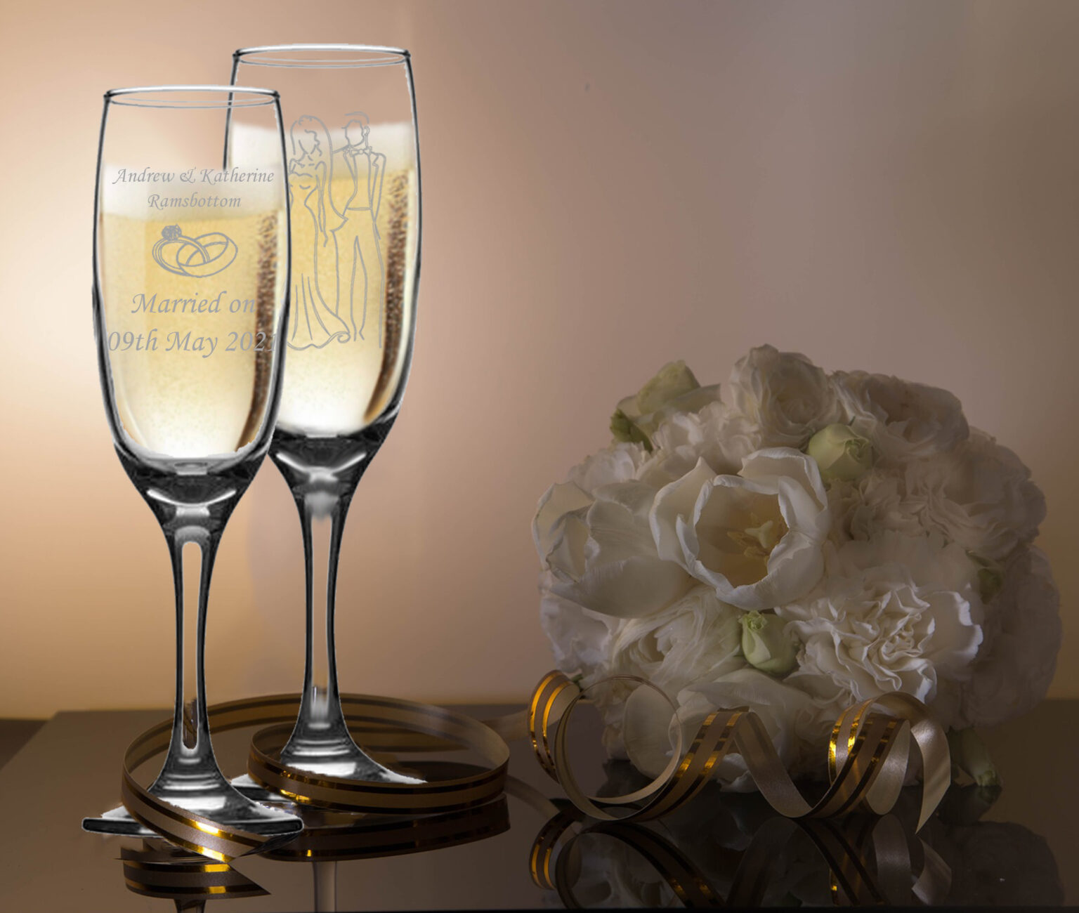 Engraved/Personalised Pair Of Crystal Champagne Flutes Glass Gift For