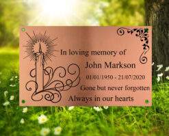 Memorial Plaque comes with a Candle image Design and a space for your Personalized message to be engraved on.
