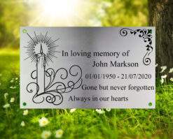 Memorial Plaque comes with a Candle image Design and a space for your Personalized message to be engraved on.